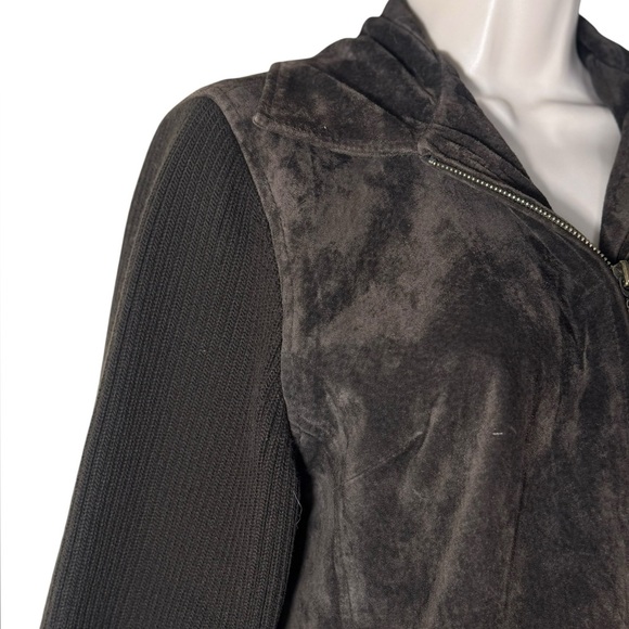 FABIO brown genuine leather with sweater sleeves jacket sz Medium vintage Y2K - Picture 6 of 17